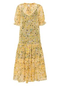 Sukienka midi w kwiaty bonprix żółto-czarny w kwiaty. Kolor: żółty. Wzór: kwiaty. Długość: midi #1