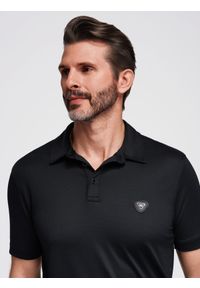Ombre Clothing - Stylowa męska koszulka polo z elastycznej tkaniny – czarna V1 - Rozmiar: XL. Typ kołnierza: polo. Kolor: czarny. Materiał: tkanina. Wzór: gładki. Styl: elegancki #6