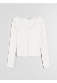 Sinsay - Bluzka z długim rękawem i koronką przy dekolcie - kremowy. Kolor: kremowy. Materiał: koronka. Długość rękawa: długi rękaw. Długość: długie. Wzór: koronka #1