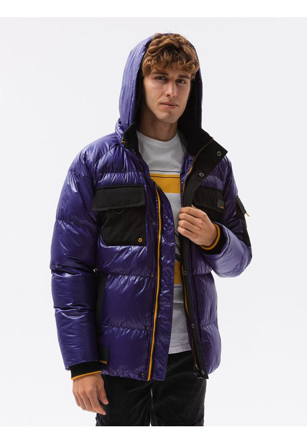 Niebieska kurtka Ombre Clothing na zimę, z aplikacjami