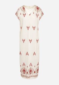 Born2be - Biało-Czerwona Wiskozowa Sukienka Pudełkowa z Ornamentnym Wzorem Melosea. Okazja: na co dzień. Kolor: biały. Materiał: wiskoza. Styl: elegancki, casual #4