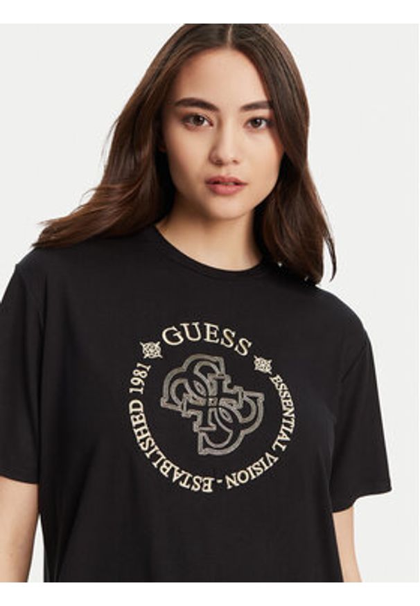 Guess T-Shirt V5YI05 KCOA2 Czarny Regular Fit. Kolor: czarny. Materiał: wiskoza