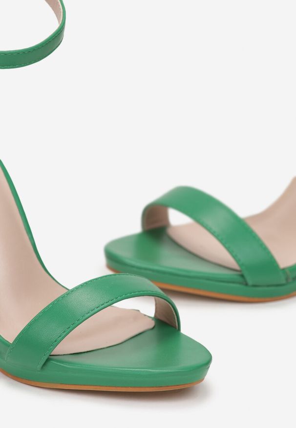 Born2be - Zielone Sandały na Wysokiej Szpilce z Imitacji Skóry Shanah. Kolor: zielony. Materiał: skóra. Styl: wizytowy, elegancki