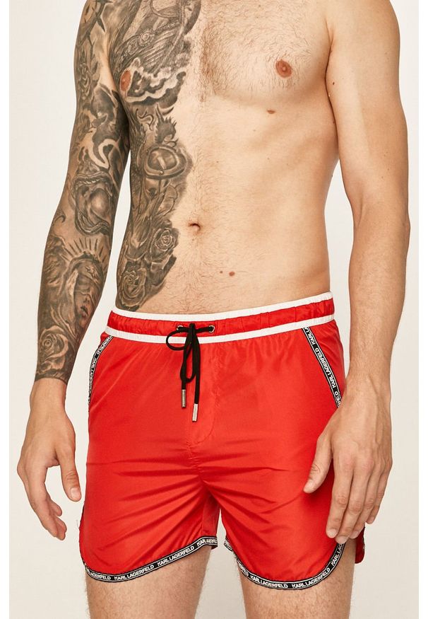 Karl Lagerfeld - Szorty kąpielowe. Kolor: czerwony. Materiał: poliester, materiał, poliamid, elastan. Wzór: gładki