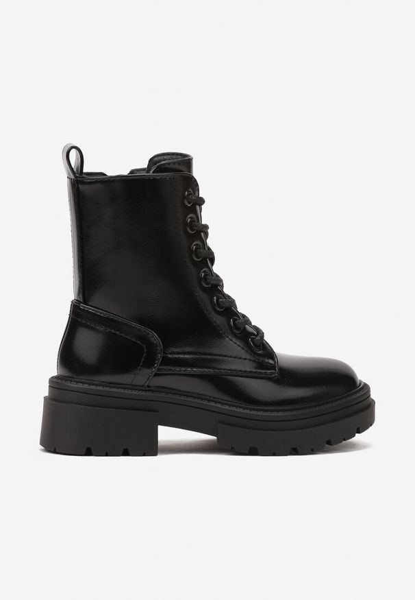 Born2be - Czarne Lakierowane Botki Typu Trzewiki Inesta. Okazja: na co dzień. Kolor: czarny. Materiał: lakier. Styl: klasyczny, casual, elegancki