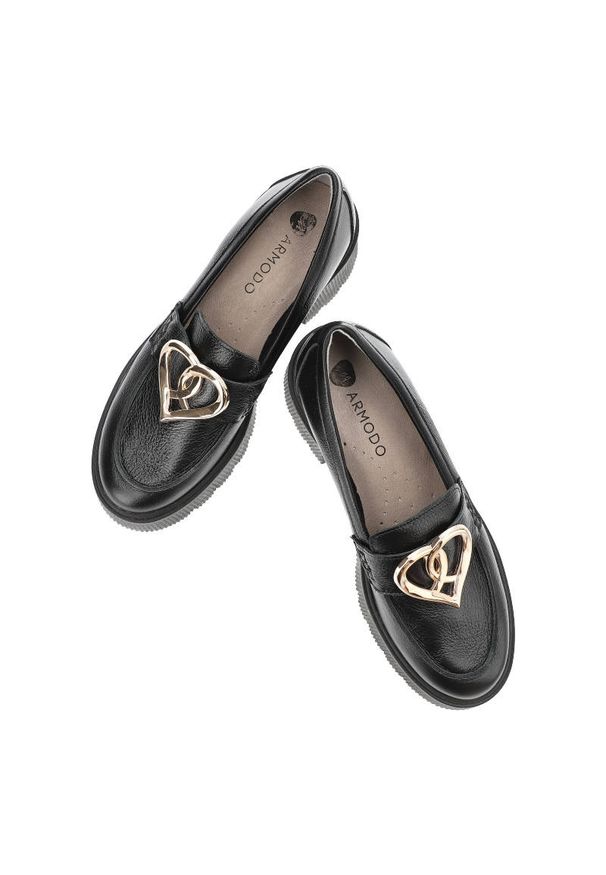 Czarne Półbuty Armodo Eleganckie Buty Damskie. Okazja: na co dzień, na spotkanie biznesowe. Kolor: czarny. Materiał: skóra. Obcas: na obcasie. Styl: elegancki. Wysokość obcasa: średni