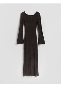 Reserved - Sukienka z wiązaniem na plecach - ciemnobrązowy. Kolor: brązowy. Materiał: dzianina #1