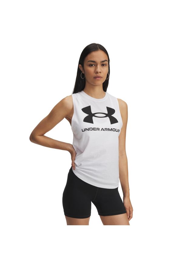 Damski tank top Under Armour Sportstyle Graphic. Kolor: czarny, biały, wielokolorowy. Długość rękawa: bez rękawów. Sport: fitness
