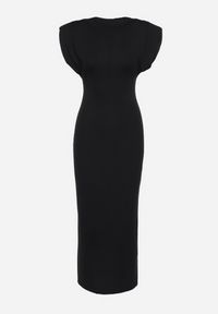 Born2be - Czarna Dopasowana Sukienka z Krótkim Rękawem i Poduszkami na Ramionach z Rozcięciem Fionella. Kolor: czarny. Długość rękawa: krótki rękaw. Styl: elegancki #6