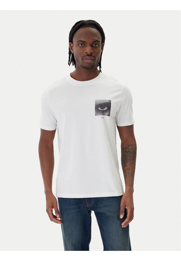 Hugo - HUGO T-Shirt Deyss 50553755 Beżowy Regular Fit. Kolor: beżowy. Materiał: bawełna