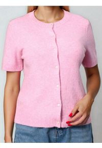Sinsay - Kardigan z krótkim rękawem z domieszką wełny - różowy. Kolor: różowy. Materiał: wełna. Długość rękawa: krótki rękaw. Długość: krótkie #1
