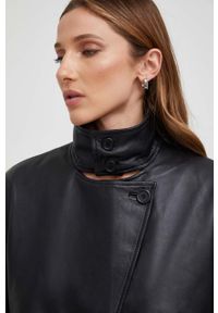 Answear Lab płaszcz skórzany X kolekcja limitowana NO SHAME damski kolor czarny przejściowy. Kolor: czarny. Materiał: skóra. Styl: wakacyjny #4
