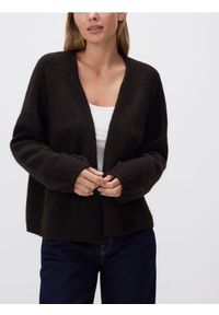 Reserved - Kardigan z dodatkiem wełny - ciemnobrązowy. Kolor: brązowy. Materiał: wełna
