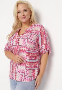 Born2be - Różowa Koszula z Etnicznym Wzorem i Rękawami 3/4 Ithnoria. Kolekcja: plus size. Kolor: różowy. Styl: etno, boho #7