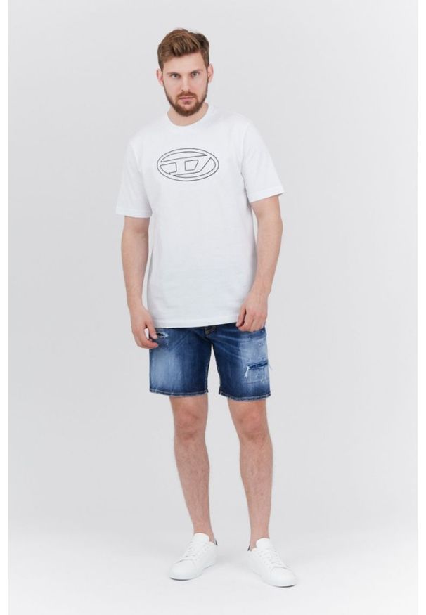 Diesel - DIESEL Biały t-shirt męski z wytłaczanym logo, Rozmiar L. Kolor: biały. Materiał: prążkowany