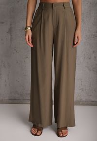 Renee - Zielony Wiskozowy Komplet z Lnem Spodnie Wide Leg i Bluzka o Kroju Marynarki Daprise. Kolor: zielony. Materiał: wiskoza, len #2