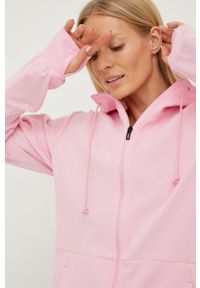 Adidas - adidas bluza damska kolor różowy z kapturem z nadrukiem. Okazja: na co dzień. Typ kołnierza: kaptur. Kolor: różowy. Materiał: materiał, dzianina. Wzór: nadruk. Styl: casual #4