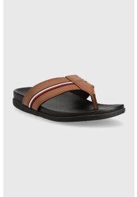 TOMMY HILFIGER - Tommy Hilfiger japonki HILFIGER LEATHER TOE POST SANDAL męskie kolor brązowy FM0FM04460. Kolor: brązowy. Materiał: poliester, materiał, guma #2