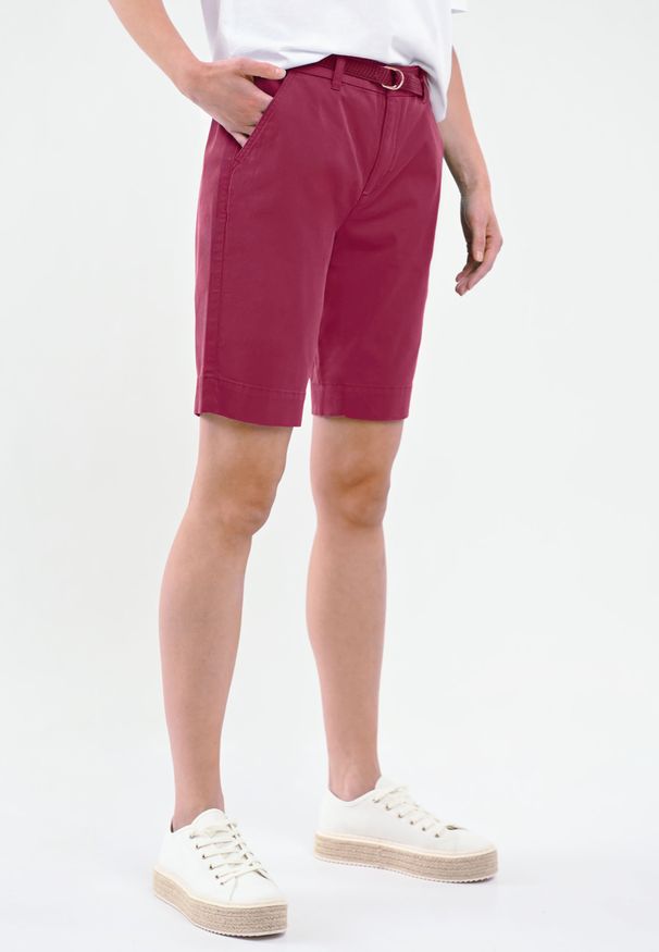 Volcano - Materiałowe szorty z paskiem P-MIYA. Kolekcja: plus size. Kolor: różowy. Materiał: materiał. Długość: krótkie. Wzór: gładki. Styl: klasyczny