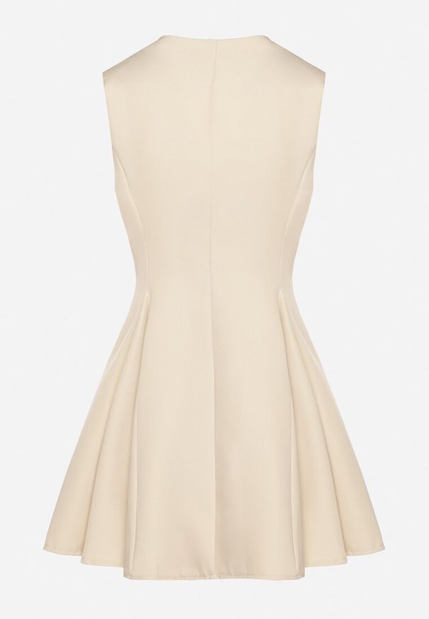 Born2be - Beżowa Sukienka Rozkloszowana Ozdobiona Guzikami Pallisna. Kolor: beżowy. Materiał: materiał. Wzór: aplikacja. Typ sukienki: rozkloszowane. Styl: klasyczny, elegancki