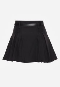 Renee - Czarne Rozkloszowane Spódnico-Spodenki Plisowane High Waist z Paskiem Bastorea. Okazja: na spacer. Stan: podwyższony. Kolor: czarny. Materiał: tkanina. Styl: elegancki #7
