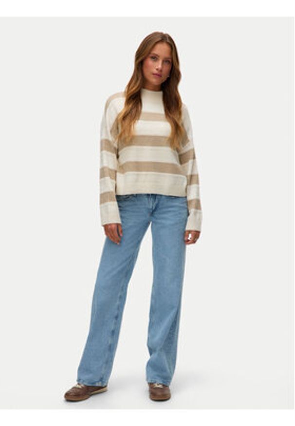 Vero Moda Sweter Inez 10331538 Beżowy Regular Fit. Kolor: beżowy. Materiał: syntetyk