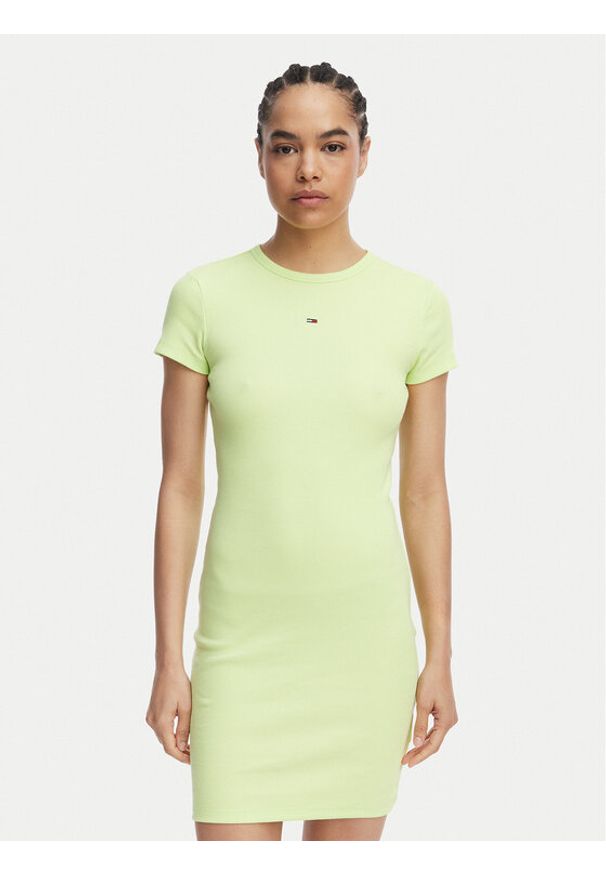 Tommy Jeans Sukienka letnia Flag DW0DW22613 Zielony jasny Slim Fit. Kolor: zielony. Materiał: bawełna. Sezon: lato