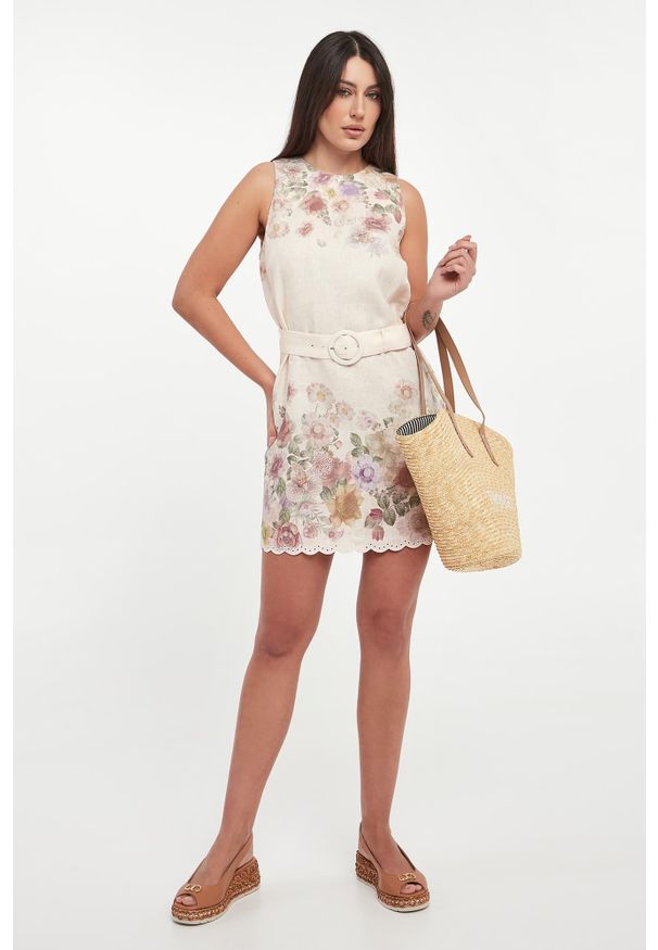 Twinset Milano - Sukienka lniana w kwiaty TWINSET. Materiał: len. Wzór: kwiaty