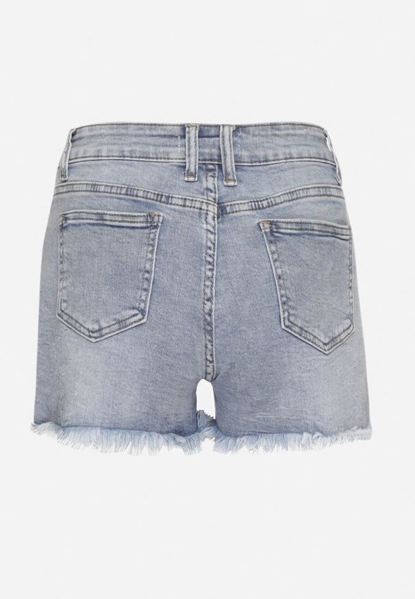 Born2be - Jasnoniebieskie Szorty Jeansowe z Bawełny w Kropki z Wysokim Stanem Folelira. Stan: podwyższony. Kolor: niebieski. Materiał: bawełna, jeans. Długość: krótkie. Wzór: kropki. Sezon: lato. Styl: klasyczny