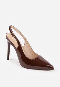 Renee - Brązowe Szpilki Slingback VICES z Lakierowanym Połyskiem i Skórzaną Wkładką Marinja. Nosek buta: szpiczasty. Kolor: brązowy. Materiał: skóra, lakier. Obcas: na szpilce. Styl: elegancki, wizytowy #3