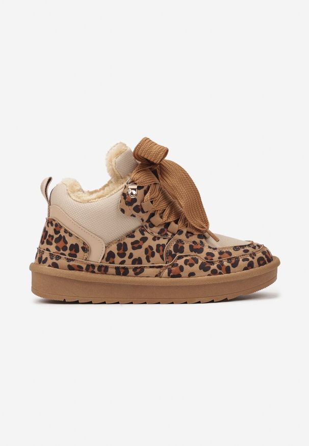 Renee - Brązowe Zimowe Sneakersy Vices Stylizowane na Śniegowce z Futerkiem i Wzorem w Panterkę Tennira. Okazja: na co dzień, na spacer. Kolor: brązowy. Materiał: futro. Wzór: motyw zwierzęcy. Sezon: zima. Obcas: na obcasie. Wysokość obcasa: niski. Sport: turystyka piesza