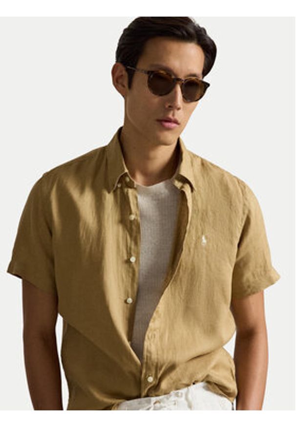 Polo Ralph Lauren Koszula 710968912502 Beżowy Regular Fit. Typ kołnierza: polo. Kolor: beżowy. Materiał: len