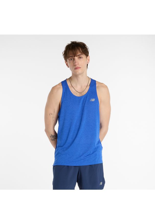 Koszulka męska New Balance MT41250BEA – niebieska. Kolor: niebieski. Materiał: poliester. Sezon: lato. Sport: fitness