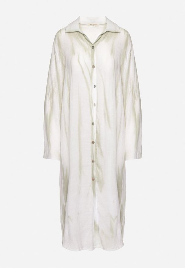 Born2be - Jasnozielona Sukienka Oversize o Koszulowym Fasonie Rarosa. Typ kołnierza: dekolt w serek. Kolor: zielony. Materiał: skóra. Typ sukienki: koszulowe, oversize. Styl: elegancki