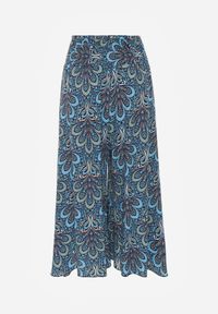 Born2be - Granatowe Szerokie Spodnie z Wiskozy w Retro Wzór Zeramara. Kolor: niebieski. Materiał: wiskoza. Styl: retro #2