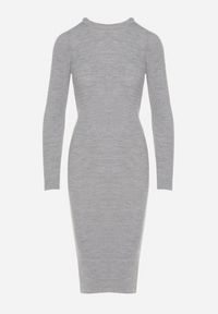 Born2be - Szara Sukienka Dzianinowa Dopasowana Morttina. Okazja: na co dzień. Kolor: szary. Materiał: dzianina. Długość rękawa: długi rękaw. Wzór: aplikacja. Typ sukienki: proste. Styl: klasyczny, casual, elegancki. Długość: midi #6