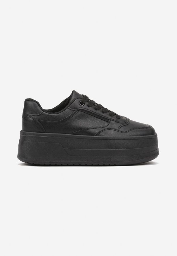 Born2be - Czarne Sneakersy na Tłoczonej Grubej Podeszwie Vaitessa. Okazja: na spacer, na co dzień. Kolor: czarny. Materiał: jeans. Sport: turystyka piesza