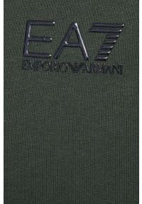 EA7 Emporio Armani bluza bawełniana męska kolor zielony z kapturem gładka. Okazja: na co dzień. Typ kołnierza: kaptur. Kolor: zielony. Materiał: bawełna. Wzór: gładki. Styl: casual #5