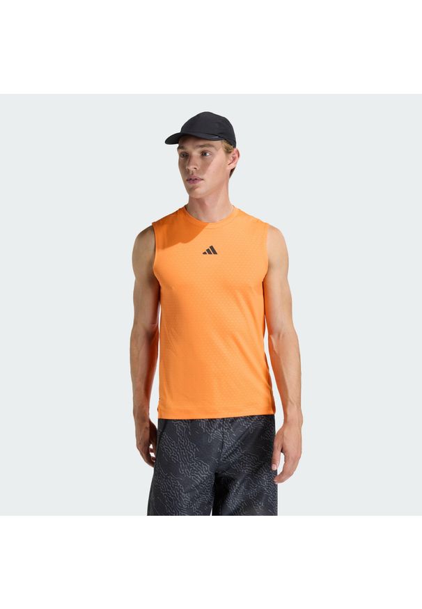 Adidas - Koszulka Bez Rękawów D4T Power 3 Stripes. Kolor: pomarańczowy. Długość rękawa: bez rękawów. Styl: sportowy