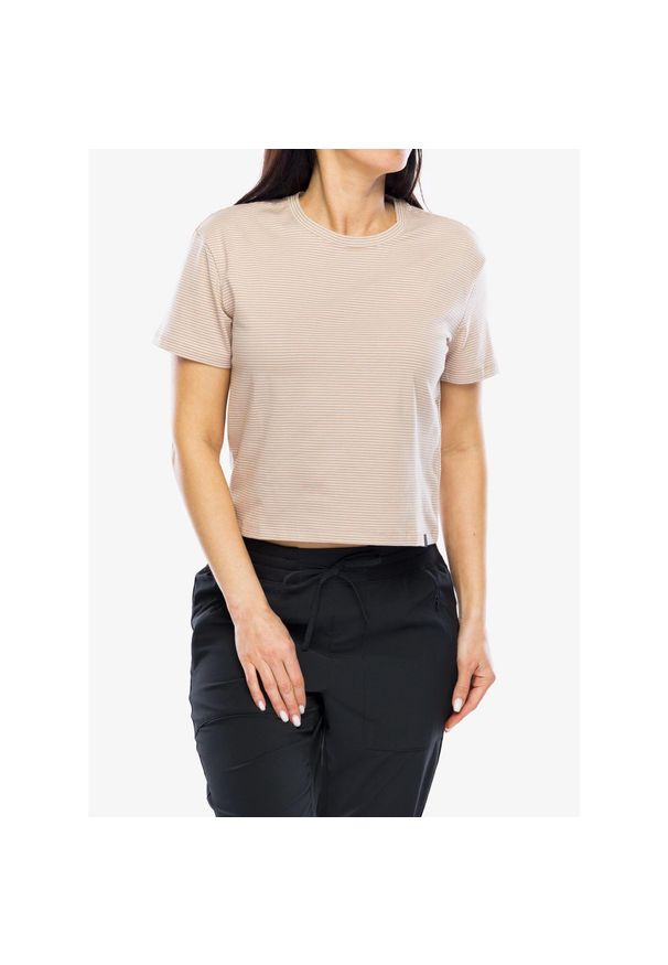 Koszulka bawełniana damska Black Diamond BD Stripe SS Tee. Kolor: beżowy. Materiał: bawełna