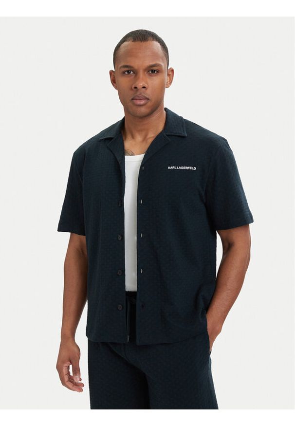Karl Lagerfeld - KARL LAGERFELD Koszula B2M46063 Granatowy Slim Fit. Typ kołnierza: dekolt w karo. Kolor: niebieski. Materiał: bawełna