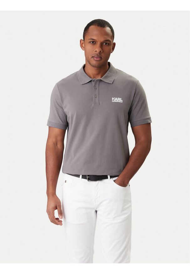 Karl Lagerfeld - KARL LAGERFELD Polo 745780 561235 Szary Regular Fit. Typ kołnierza: polo. Kolor: szary. Materiał: bawełna