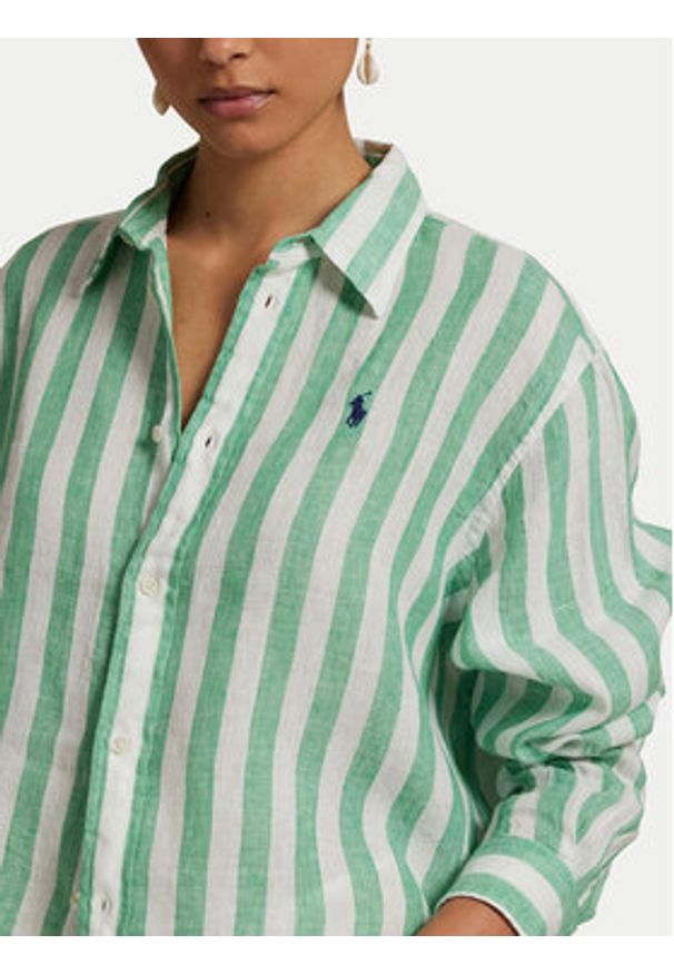 Polo Ralph Lauren Koszula 211935130007 Zielony Relaxed Fit. Typ kołnierza: polo. Kolor: zielony. Materiał: len