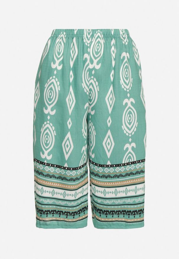 Born2be - Zielone Szorty z Wysokim Stanem i Wzorem Etno Filanetia. Okazja: na co dzień, na imprezę. Stan: podwyższony. Kolor: zielony. Materiał: materiał. Sezon: lato. Styl: etno
