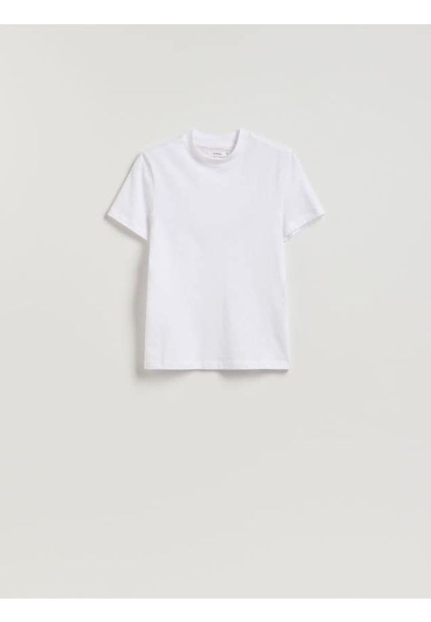 Reserved - T-shirt slim fit - biały. Kolor: biały. Materiał: bawełna, dzianina