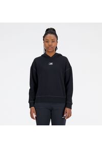 Bluza damska New Balance WT33512BK – czarna. Typ kołnierza: kaptur. Kolor: czarny. Materiał: bawełna, poliester, prążkowany, materiał, dresówka #1