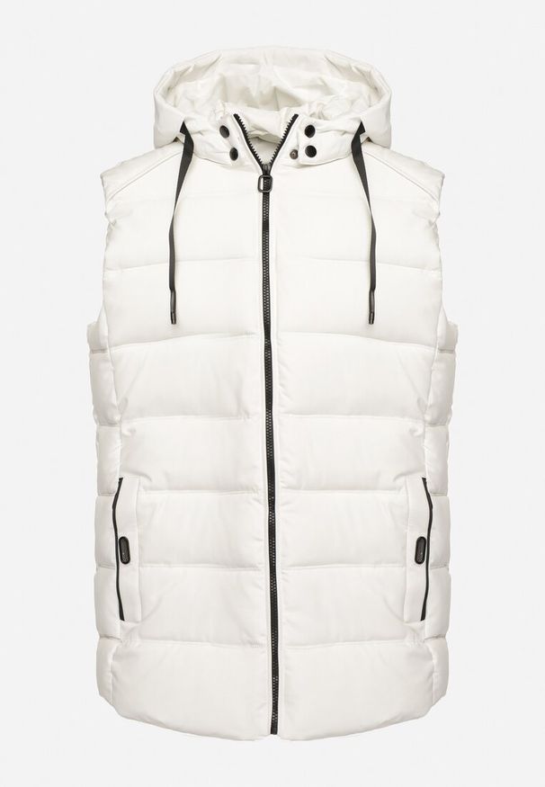 Born2be - Biała Pikowana Kamizelka z Kapturem z Możliwością Odpięcia Corintina. Okazja: na spotkanie biznesowe, na co dzień. Typ kołnierza: kaptur. Kolor: biały. Materiał: jeans. Styl: klasyczny, biznesowy, elegancki, casual, sportowy