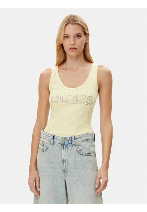 Guess Top W5GP29 KA0H1 Żółty Regular Fit. Kolor: żółty. Materiał: bawełna