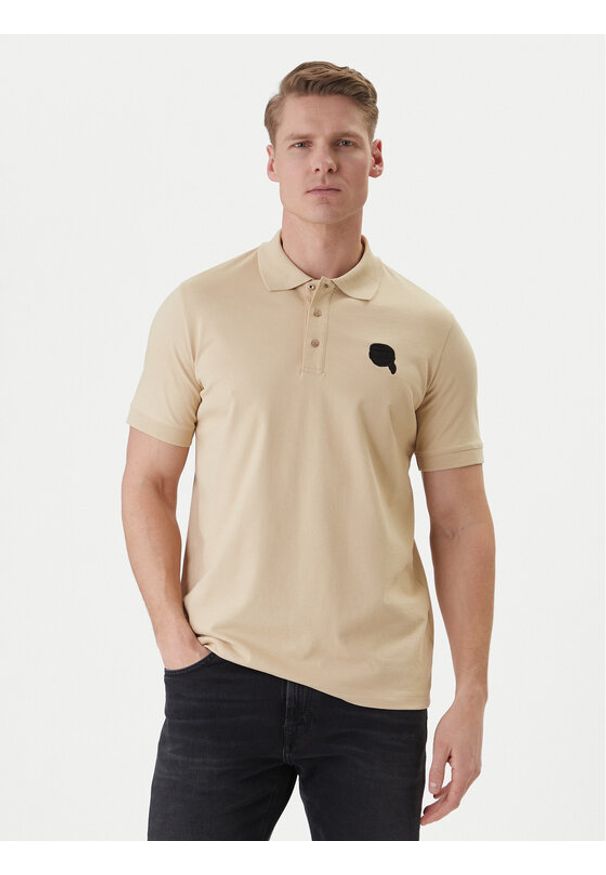 Karl Lagerfeld - KARL LAGERFELD Polo 745015 562231 Beżowy Regular Fit. Typ kołnierza: polo. Kolor: beżowy. Materiał: bawełna
