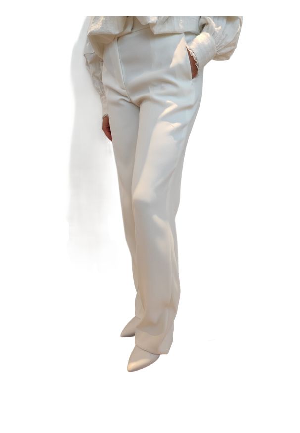 TwinSet - Białe spodnie cygaretki z wysokim stanem Twinset. Stan: podwyższony. Kolor: biały. Materiał: tkanina, poliester, elastan